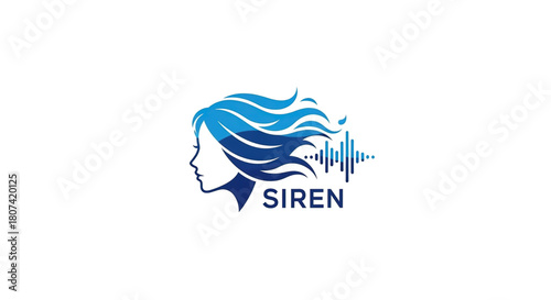 Profile of a woman with flowing hair and sound waves, siren vector illustration