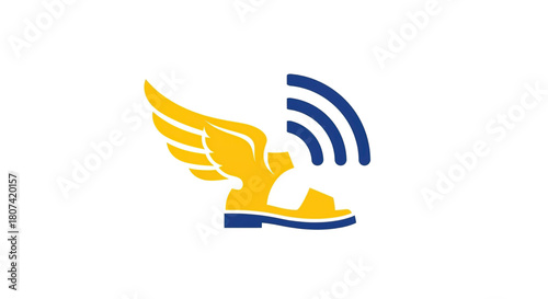 Yellow winged sandal with blue wifi symbol illustration