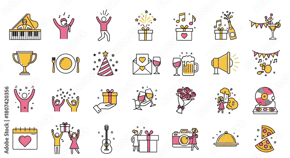 Fototapeta premium Festive Celebration Icons A Sleek Line Collection for Parties, Events, and Joyful Moments
