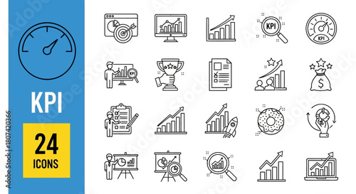 KPI Icon Set A Sleek Line Collection for Business Metrics and Performance Visualization