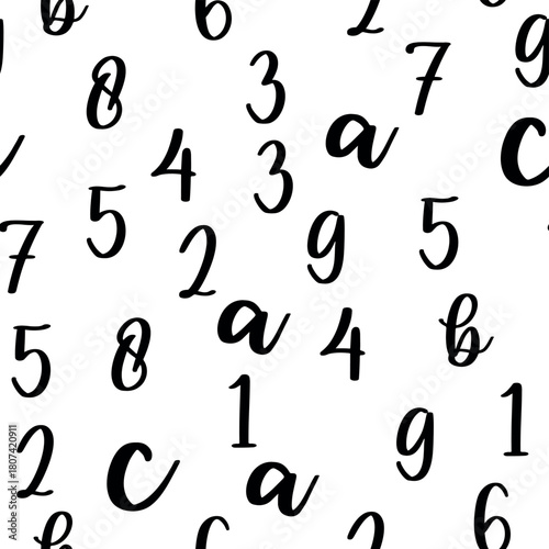 Seamless pattern with beautiful numbers. Algebra and geometry, calculations.