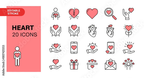 Sleek Line Heart Icons Collection Expressing Love, Care, and Emotions Through Minimalist Vector Graphics for Design Projects