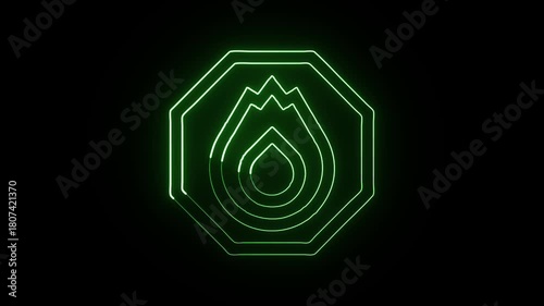 Glowing neon line flammable icon with subtle flicker. Fire safety animation HD video isolated on black background.
