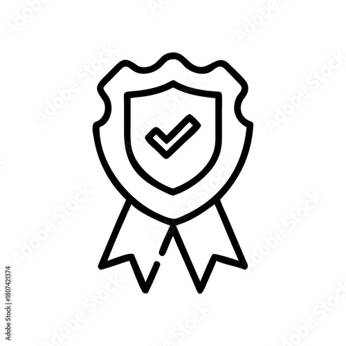 Shield with checkmark and ribbon representing quality icons  