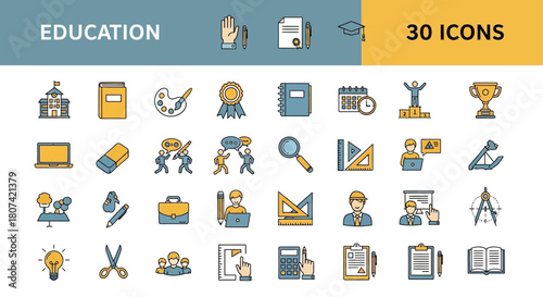 Collection of 30 Education Icons for Educational, Learning, and Academic Purposes