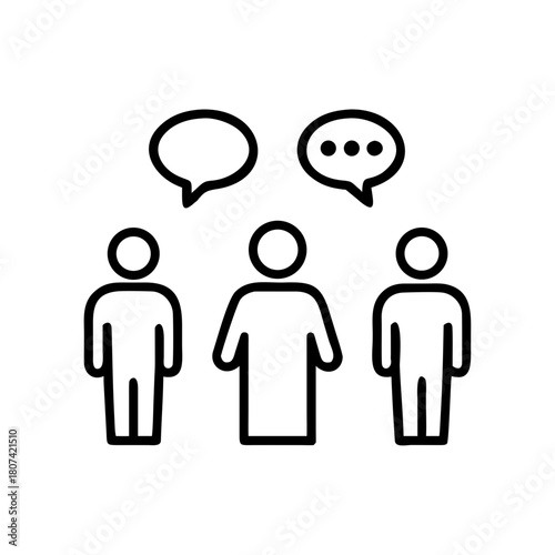 Three people communicating with speech bubbles as icon concept  