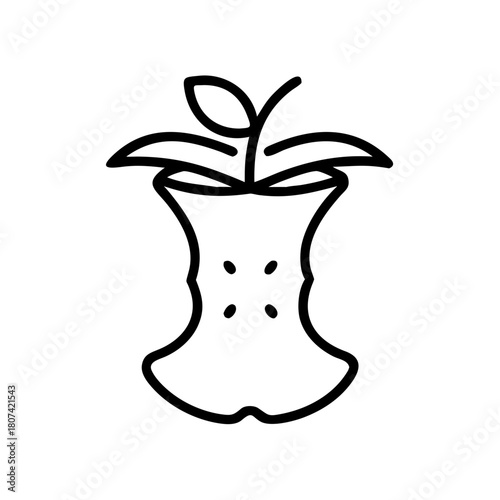 Apple core with sprouting plant symbolizing sustainability concept of icons  