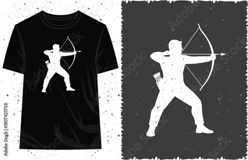 3D Archery vintage silhouette vector illustration on black background tshirt design