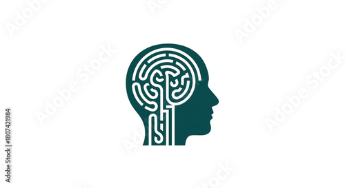 Profile view of a human head silhouette with a maze pattern inside the brain area