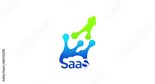 Abstract logo design with blue and green shapes forming a stylized crown and the word Saas