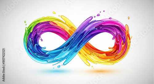 Colorful infinity symbol made of vibrant liquid splashes in a continuous loop