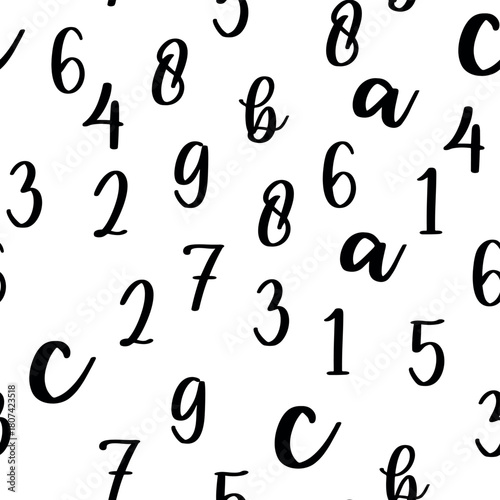 Seamless pattern with beautiful numbers. Algebra and geometry, calculations.