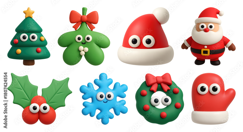 Obraz premium PNG Cute festive clay decorations, element set on transparent background
