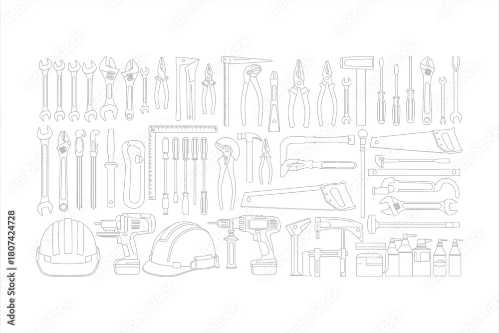 Obraz premium Construction Tools Line Art Set