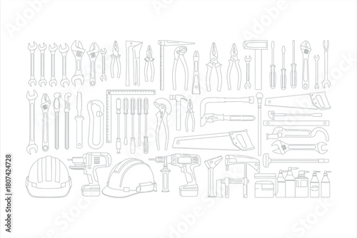 Construction Tools Line Art Set