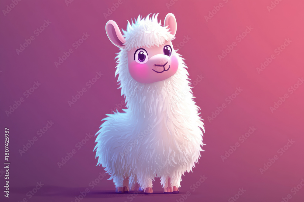 Naklejka premium Adorable 3d llama with a vibrant scarf, ideal for children's illustrations and playful designs