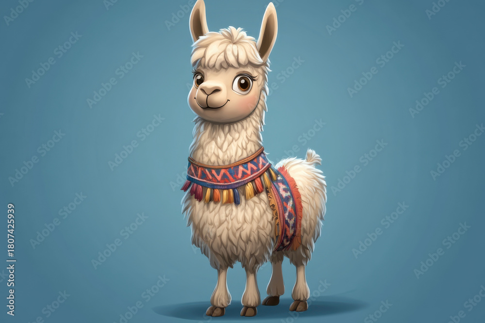 Naklejka premium Adorable 3d llama with a vibrant scarf, ideal for children's illustrations and playful designs