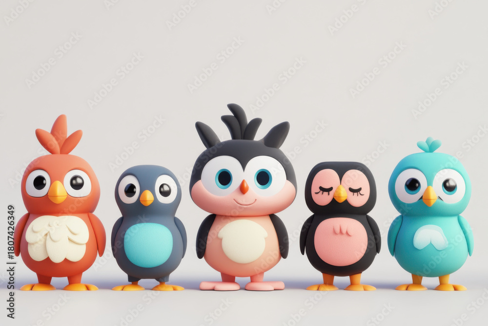 Obraz premium Diverse and innovative artificial intelligence and robotics: a group of ten vibrant robots on a pink backdrop