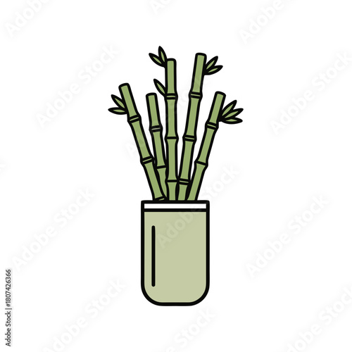 Hand Drawn Style Lucky Bamboo Plant in a Small Pot