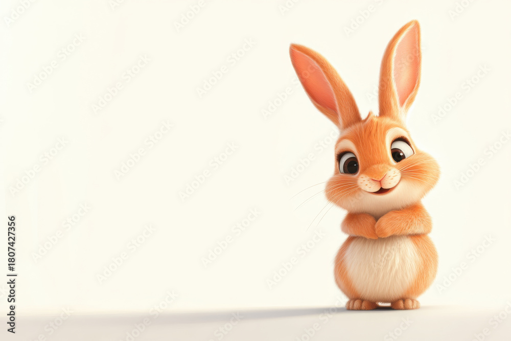 Obraz premium Joyful cartoon rabbit running, waving, and smiling with open arms, perfect for children's illustrations or easter projects