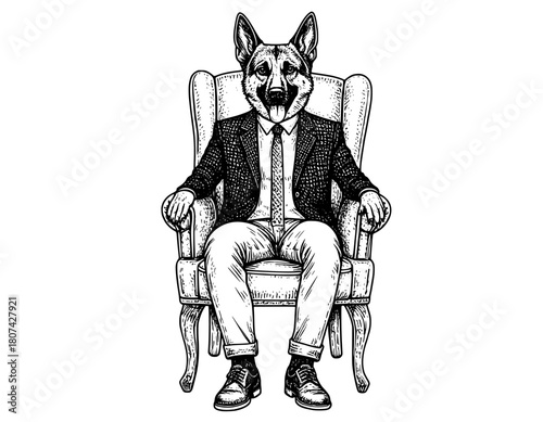 illustration of a person sitting on a chair with a head dog