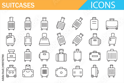Vector pack of suitcases and baggage elements for tourism graphics