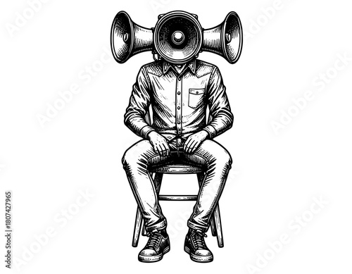 illustration of a person sitting on a chair with a head speaker