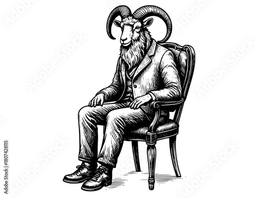 illustration of a person sitting on a chair with  goat