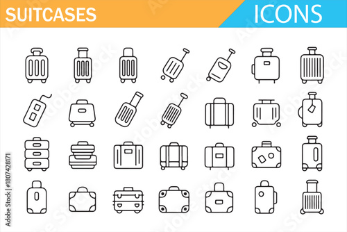 Outline suitcase symbols representing travel, packing, and transportation