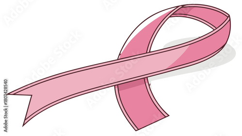 "A clean, high-resolution 3D render of a single pink awareness ribbon. The ribbon is made of a silky, slightly shiny fabric, neatly folded into the iconic loop shape, forming an inverted 'V' at the bo