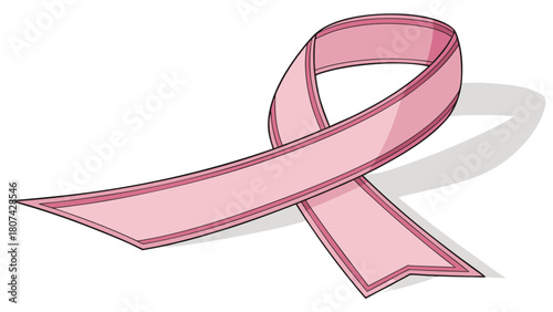 "A clean, high-resolution 3D render of a single pink awareness ribbon. The ribbon is made of a silky, slightly shiny fabric, neatly folded into the iconic loop shape, forming an inverted 'V' at the bo