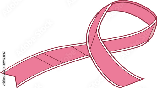 "A clean, high-resolution 3D render of a single pink awareness ribbon. The ribbon is made of a silky, slightly shiny fabric, neatly folded into the iconic loop shape, forming an inverted 'V' at the bo