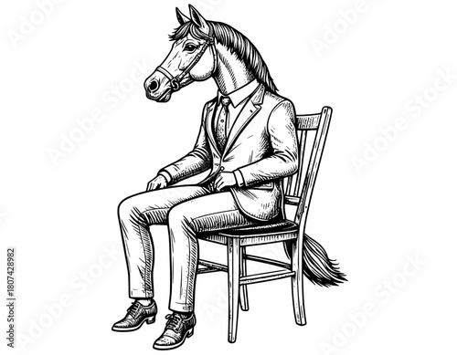 illustration of a person sitting on a chair with a head horse