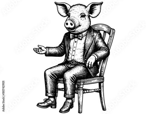 llustration of a person sitting on a chair with a head pig