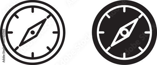 compass navigation icon black outline and white negative space vector symbol