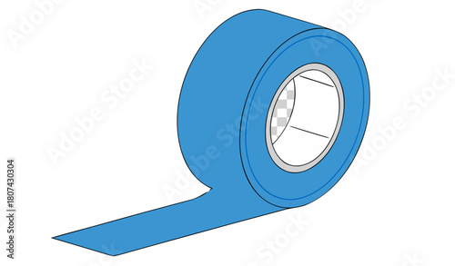"A clear, high-resolution studio shot of a single roll of bright blue electrical tape. The tape is wrapped around a white cardboard core, and a short segment of the tape is unrolled and extending down