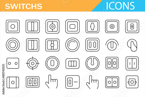 Touch, toggle, and rotary electrical switch symbols collection