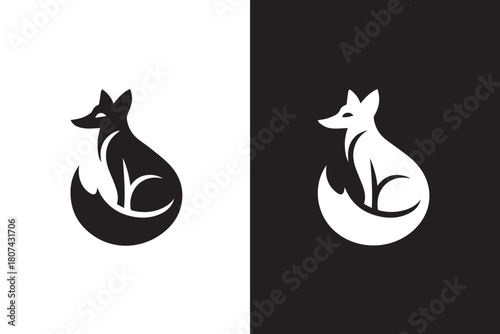 fox logo fox silhouette duality emblem circle badge vector minimal mark for identity