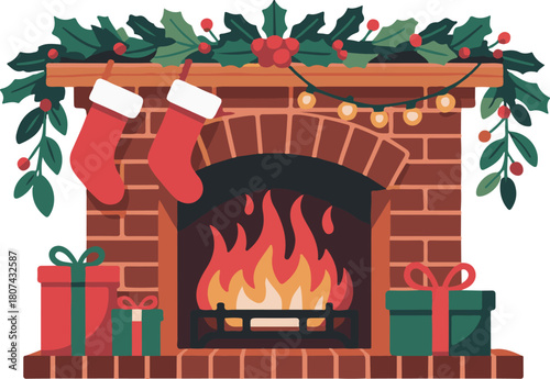 vector art of fireplace with christmas gifts