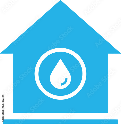 Blue Home Icon with Water Drop Symbolizing Plumbing Services and Water Conservation Initiatives for a Sustainable Future