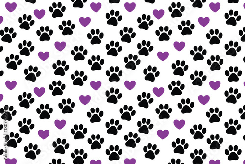 pawprints pet pattern seamless hearts paw marks diagonal repeat texture