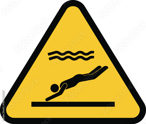 Warning Sign Alerting to the Hazards of Diving into Shallow Water Showing a Drowning Risk and Caution Advised for Aquatic Activities