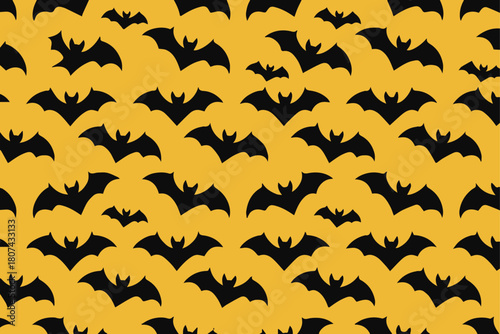 bat seamless vector pattern black silhouettes on bright yellow background