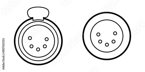 Line-art illustration of 5-pin XLR connectors, showing front views with clean outlines. Technical drawing style suitable for audio equipment manuals, schematics, and professional sound system designs.