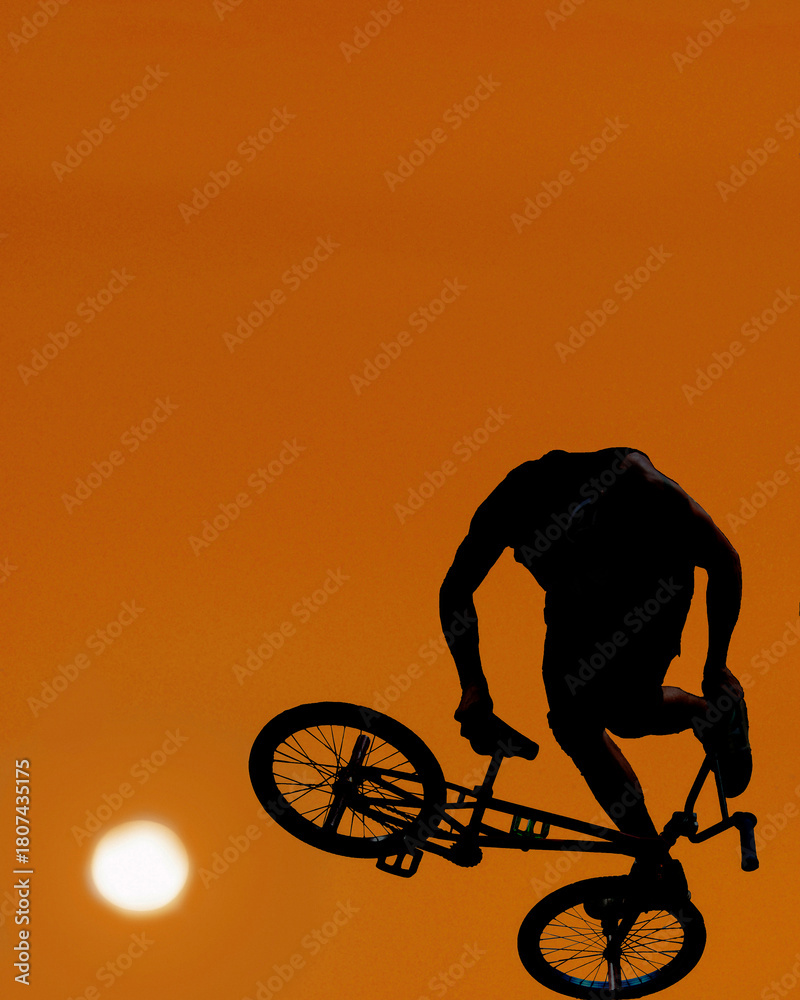 Fototapeta premium Bike acrobat at sunset in South Beach, Miami Beach, Florida, USA, 2020