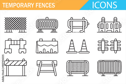 Portable fence and crowd-control barrier icon collection