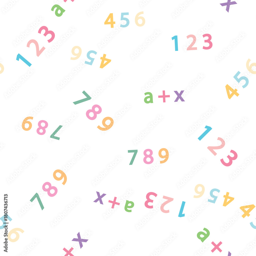 Fototapeta premium Seamless pattern with mathematical formulas and numbers. Algebra and geometry, calculations tangent, cotangent, sine, cosine.