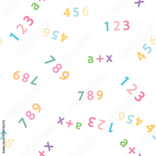 Seamless pattern with mathematical formulas and numbers. Algebra and geometry, calculations tangent, cotangent, sine, cosine.