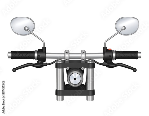 Motorcycle handlebar detail showing mirrors and controls in a close-up view