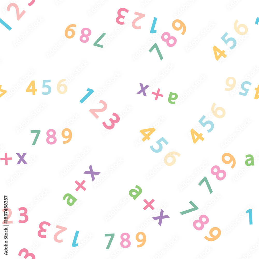 Fototapeta premium Seamless pattern with mathematical formulas and numbers. Algebra and geometry, calculations tangent, cotangent, sine, cosine.